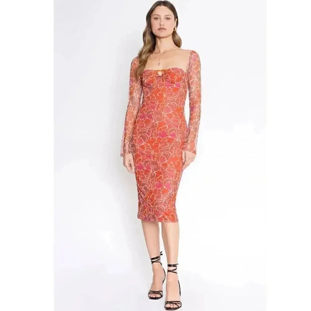 4SI3NNA Pazmina Mesh Midi Dress  women's size m